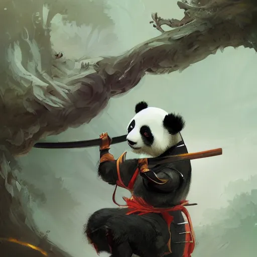 Prompt: panda as an samurai, backround dark, highly detailed, digital illustration, trending in artstation, modern painting, smooth, sharp focus, intricate, by peter mohrbacher