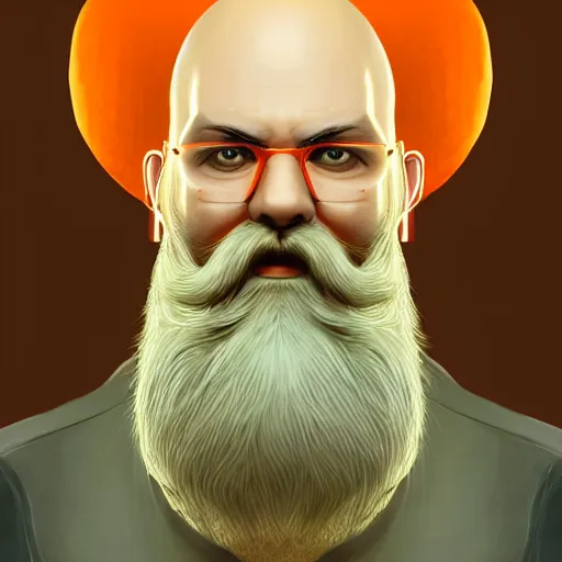 Image similar to portrait of a bald man with a big orange beard, video game concept, character, digital art, artstation cgsociety masterpiece