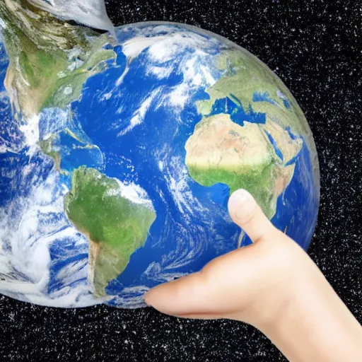 Prompt: the earth in a hand, photograph taken from space, full - shot, realistic