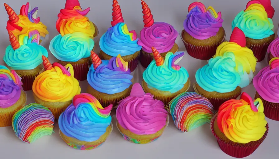 Image similar to unicorn rainbow cupcake designs 8 k