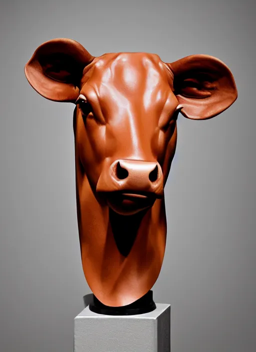 Prompt: stylised bust sculpture of a Guernsey Cow, beautiful studio lighting