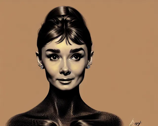 Image similar to photography of audrey hepburn, deep focus,, intricate, elegant, highly detailed, digital painting, artstation, concept art, matte, sharp focus, illustration, art by artgerm and greg rutkowski and alphonse mucha