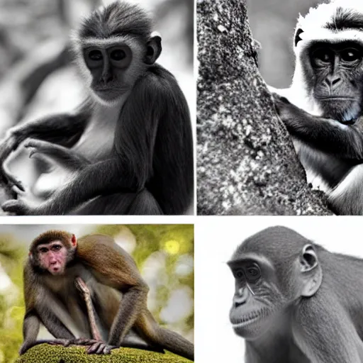 Prompt: evolution from monkey to man, 4 pictures,