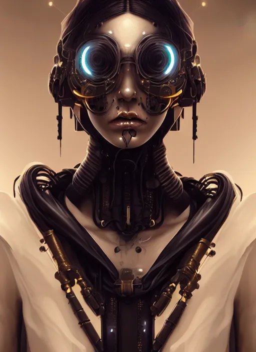 Image similar to soft lustrous ebony ivory seductive biotech raver gutter punk gothic cyborg, golden ratio, details, scifi, fantasy, cyberpunk, intricate, decadent, highly detailed, digital painting, octane render, artstation, concept art, smooth, sharp focus, illustration, art by artgerm, loish, wlop