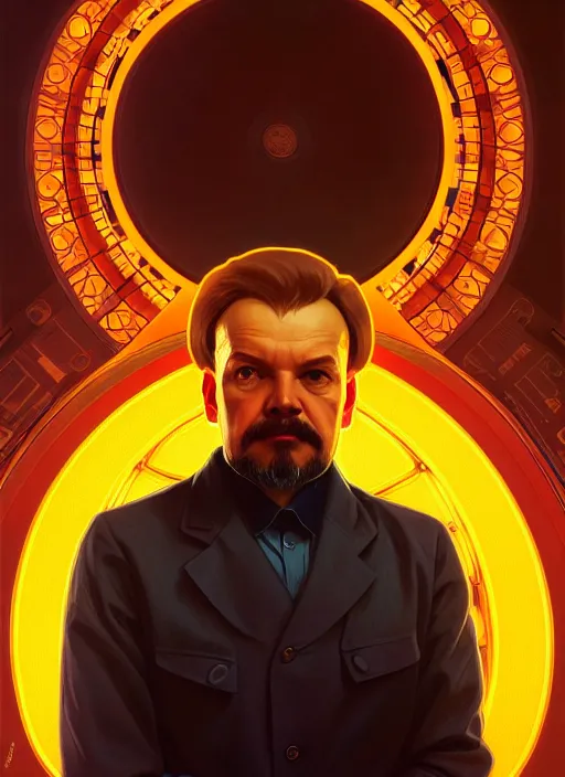 Image similar to symmetry!! portrait of lenin male, chemisty, sci - fi, glowing lights!! intricate, elegant, highly detailed, digital painting, artstation, concept art, smooth, sharp focus, illustration, art by artgerm and greg rutkowski and alphonse mucha, 8 k