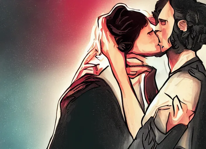 Image similar to reylo kissing, dollar bill