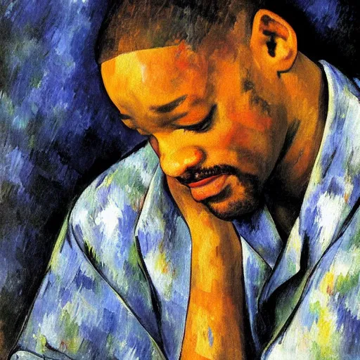 Prompt: will smith crying, painted by cezanne