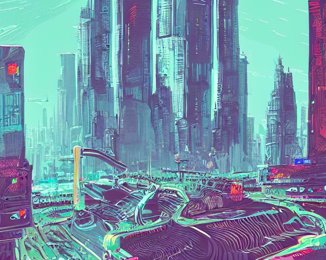 Image similar to alien supercity, illustration style of Alena Aenami