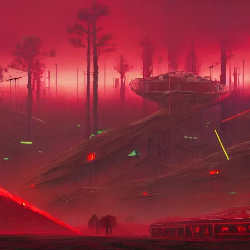 Prompt: Blood thirst for revenge, afrofuturism, Simon Stalenhag, 8K concept art, red skies, intricate details, minimal artifacting