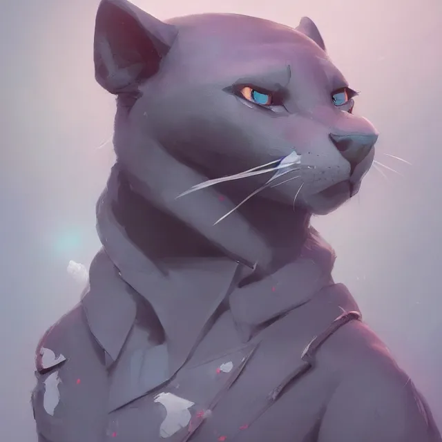 Image similar to a beautiful painting of a cute anthropomorphic gray panther fursona. disney character design by cory loftis, fenghua zhong, ryohei hase, ismail inceoglu and ruan jia. artstation, volumetric light, detailed, photorealistic, rendered in octane