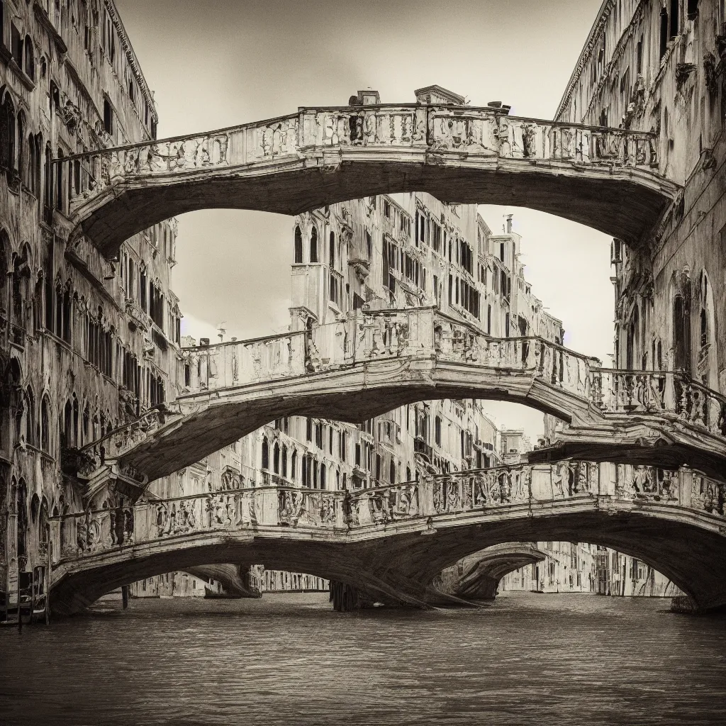 Image similar to venice bridges by piranesi, composition, cinematic, rule, grid