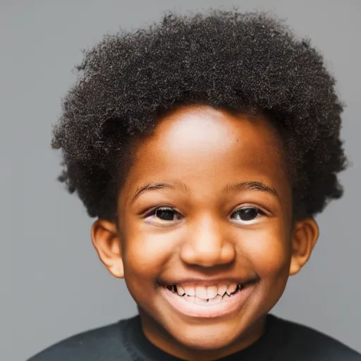 Image similar to portrait of a black boy smiling, studio portrait