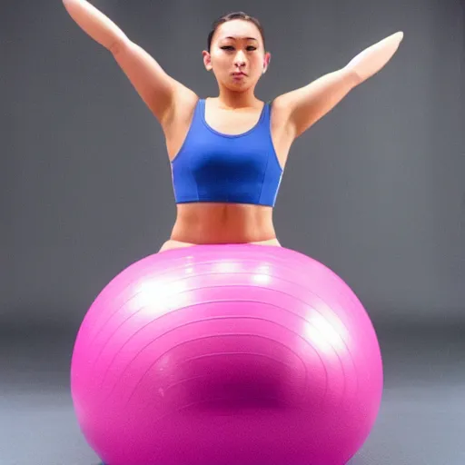 Prompt: a woman wearing a leotard using an exercise ball, 90s' anime training tape aesthetic.