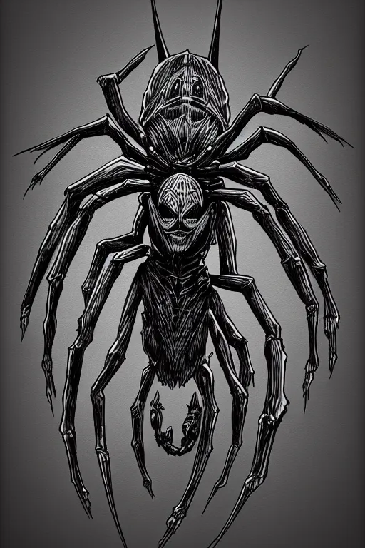 Image similar to spider humanoid figure monster, symmetrical, highly detailed, digital art, sharp focus, trending on art station, kentaro miura manga art style