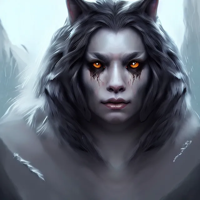 Prompt: epic professional digital portrait art of werewolf 👩‍💼😉,best on artstation, cgsociety, wlop, Behance, pixiv, astonishing, impressive, outstanding, epic, cinematic, stunning, gorgeous, concept artwork, much detail, much wow, masterpiece.