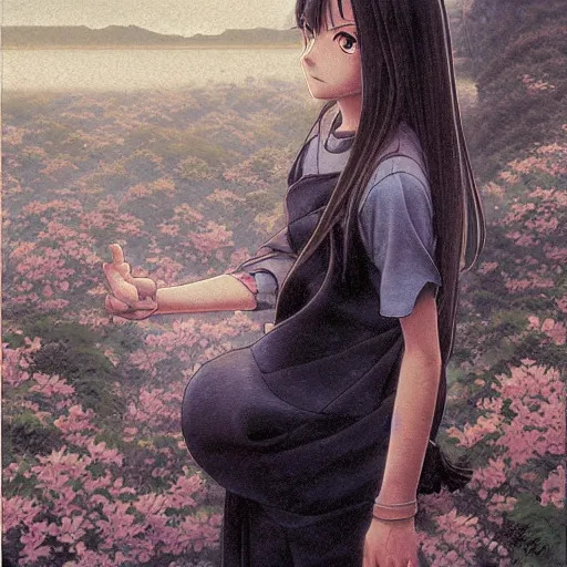 Image similar to anime mila kunis by by Hasui Kawase by Richard Schmid