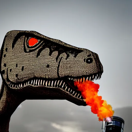 Image similar to dinosaur smoking a cigarette and blowing smoke realistic 8 k hdr 3 5 mm