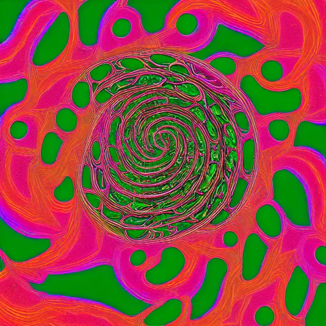 Image similar to serpentine ouroboros devouring itself onto infinity fractal dimensions symmetrical, chromatic aberration polychromatic color scheme