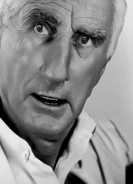Prompt: A hyper realistic ultra realistic photograph of leslie nielsen in the 1980 film airplane by Brandon Hughes, detailed, photorealistic imagery, 8k quality