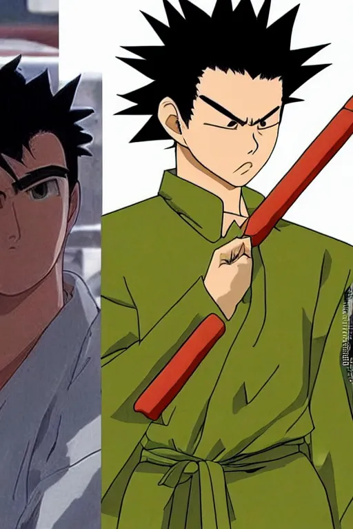 Image similar to steven yeun as yusuke urameshi from yu yu hakusho. hyper realistic.