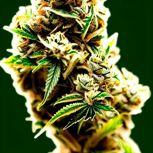 Prompt: marijuana nug, marijuana photography, weed, weed trichomes, weed plant, marijuana leaves