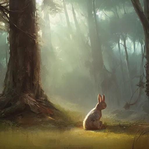 Image similar to a rabbit in the forest, by stanley lau and greg rutkowski