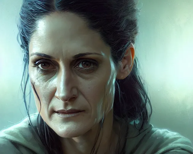 Image similar to highly detailed portrait of carrie - ann moss in the walking dead, stephen bliss, unreal engine, fantasy art by greg rutkowski, loish, rhads, ferdinand knab, makoto shinkai and lois van baarle, ilya kuvshinov, rossdraws, tom bagshaw, global illumination, radiant light, detailed and intricate environment