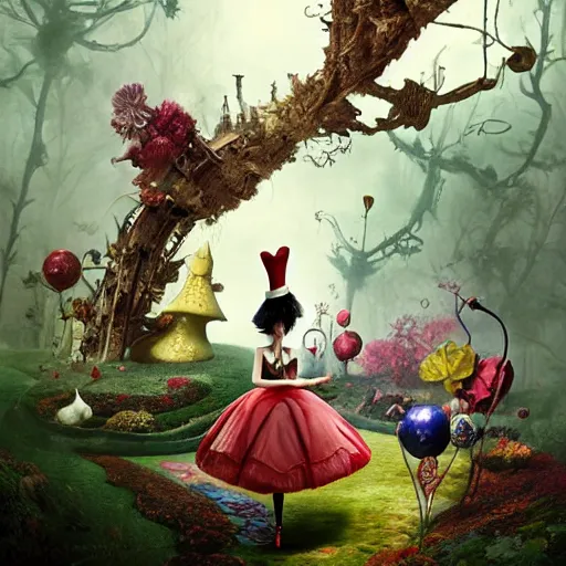 Image similar to alice in wonderland, by ray caesar and vincent callebaut and sandra chevrier and phillipe druillet, trending on artstation hq, deviantart, pinterest, 4 k uhd image