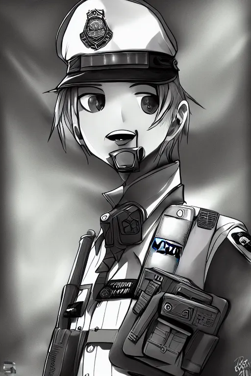 Image similar to police officer, authoritive, dominant, symmetrical, highly detailed, digital art, sharp focus, trending on art station, anime art style