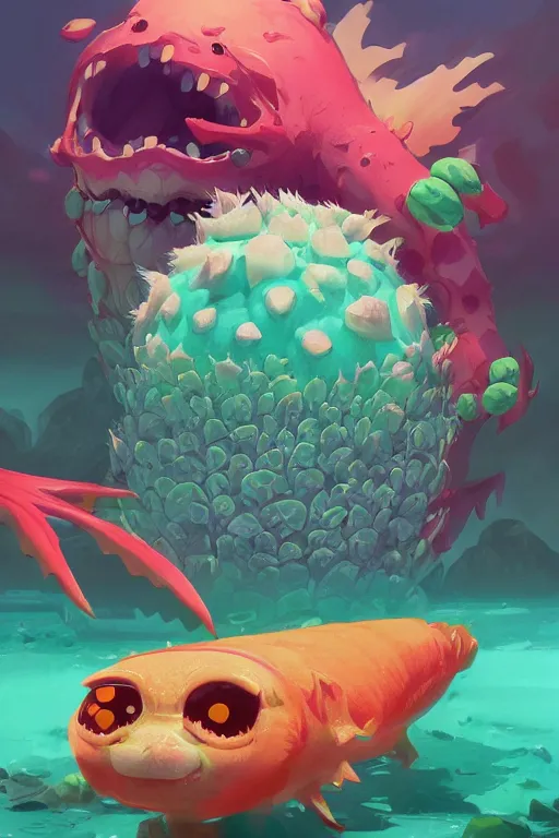 Image similar to 3 d render creature animal sushi cristal very big eye roots cactus elemental flush of force nature micro world fluo fishscale, comics gta 5 cover, official fanart behance hd artstation by jesper ejsing, by rhads, makoto shinkai and lois van baarle, ilya kuvshinov, ossdraws