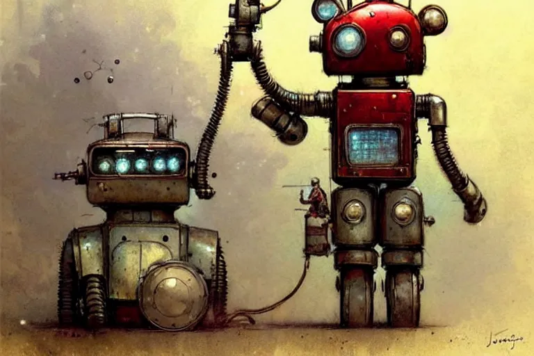 Image similar to adventurer ( ( ( ( ( 1 9 5 0 s retro future robot android mouse excavating machine. muted colors. ) ) ) ) ) by jean baptiste monge!!!!!!!!!!!!!!!!!!!!!!!!! chrome red