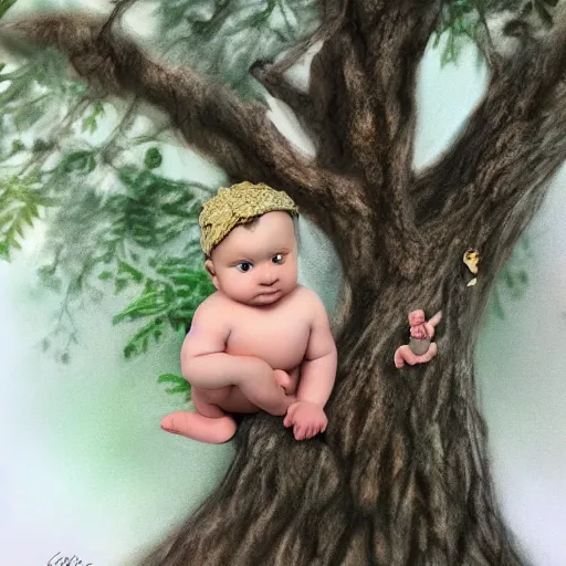 Image similar to baby on a tree, photorealistic, detailed