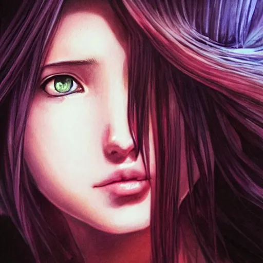 Prompt: portrait of aerith!!!!!!!!! from final fantasy vii, water - color painting by amano yoshitaka, ultra realistic, highly detailed, sharp focus, cinematic lighting, mood lighting, realistic, vivid colors, painting, photorealistic, digital art, non blurry, sharp, smooth, illustration
