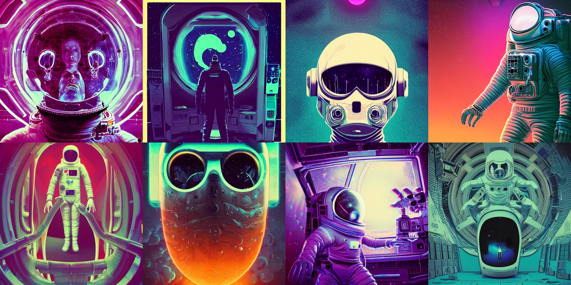 Prompt: astronaut, horror poster 9 0 s, cosmic horror, abstract, ghostly, arcade, duotone, poltergeist, lets get weird, intricate, elegant, highly detailed, smooth, sharp focus, raytracing, unreal engine 5, art by beeple and mike winkelmann, ultraviolet colors,