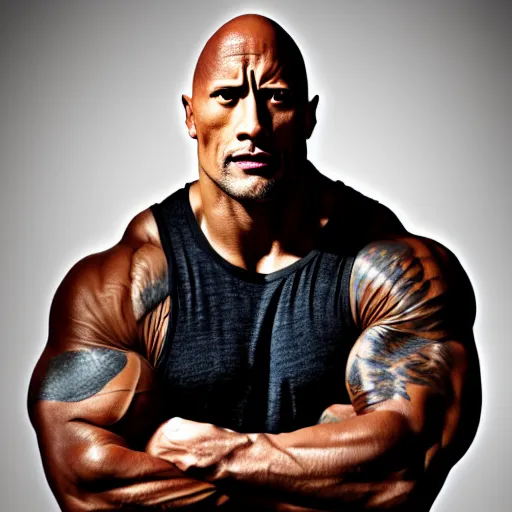 Prompt: dwayne johnson with really narrow eyes, portrait, studio photography, studio lighting, high detail, 8 k