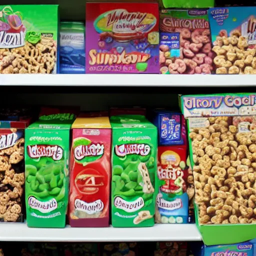 Image similar to a box of lucky charms cereal on a grocery store shelf