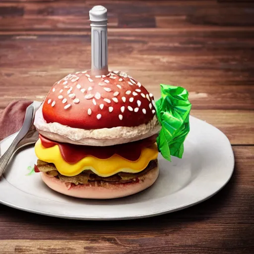 Image similar to a humanoid bipedal upright zombie that strongly resembles a hamburger, professional food photography