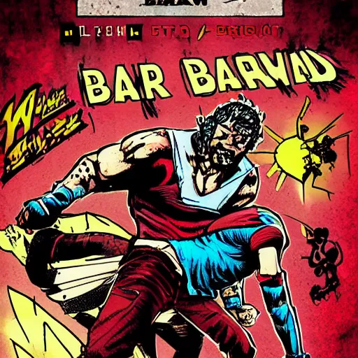 Prompt: bar brawl, todd mcfarlane comic book art style,