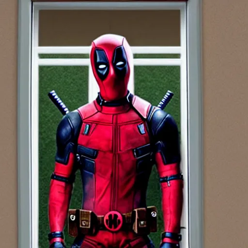 Image similar to deadpool trying to break into your room through the tv screen