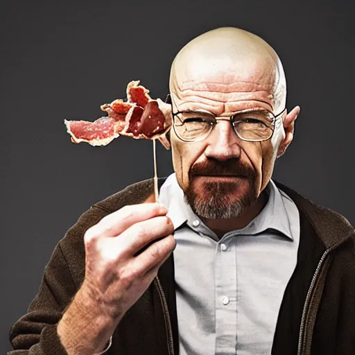 Prompt: walter white eating bacon, photography,