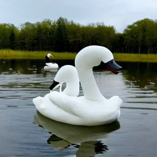 Image similar to elegant robotic swan smimming on water