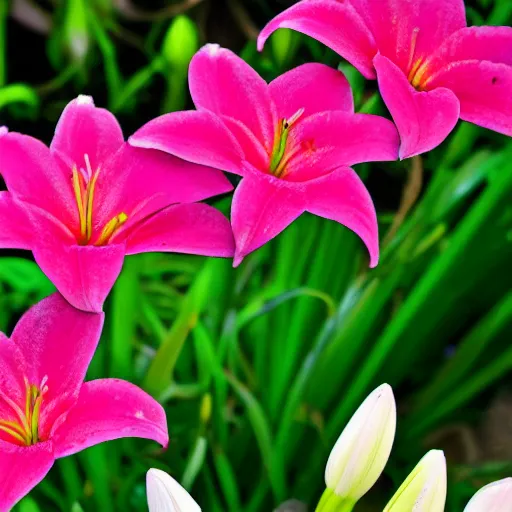 Prompt: real life photo of lily flowers, still life, realistic, 8 k, macro photo, iso 1 0 0, shutter speed 1 2 5, aperture 8,