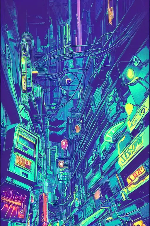 Image similar to astronaut cyberpunk surreal upside down city neon lights by moebius, Jean Giraud, trending on artstation