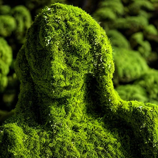 Image similar to a human figure made of moss and flowers