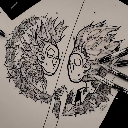 Image similar to tattoo design, stencil, portrait of rick and morty by artgerm