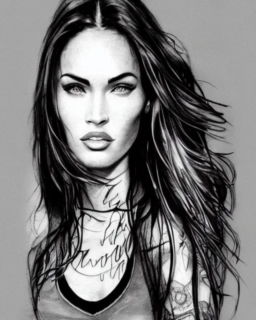 realism tattoo design sketch of megan fox portrait | Stable Diffusion ...