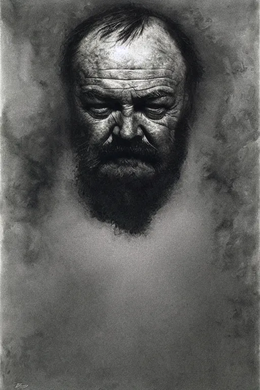 Image similar to portrait of Ernest Hemingway by Zdzislaw Beksinski