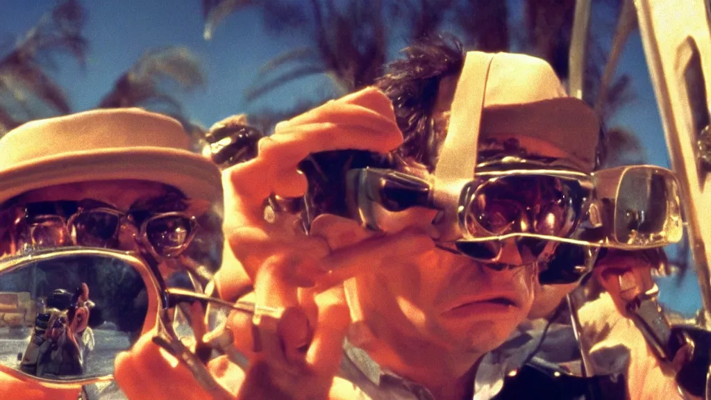 Image similar to still of fear and loathing in las vegas, 1 9 7 5, cinematic lighting, ultra realistic, panavision, wide screen, saturated color, seventies cinema, vintage science fiction cinema