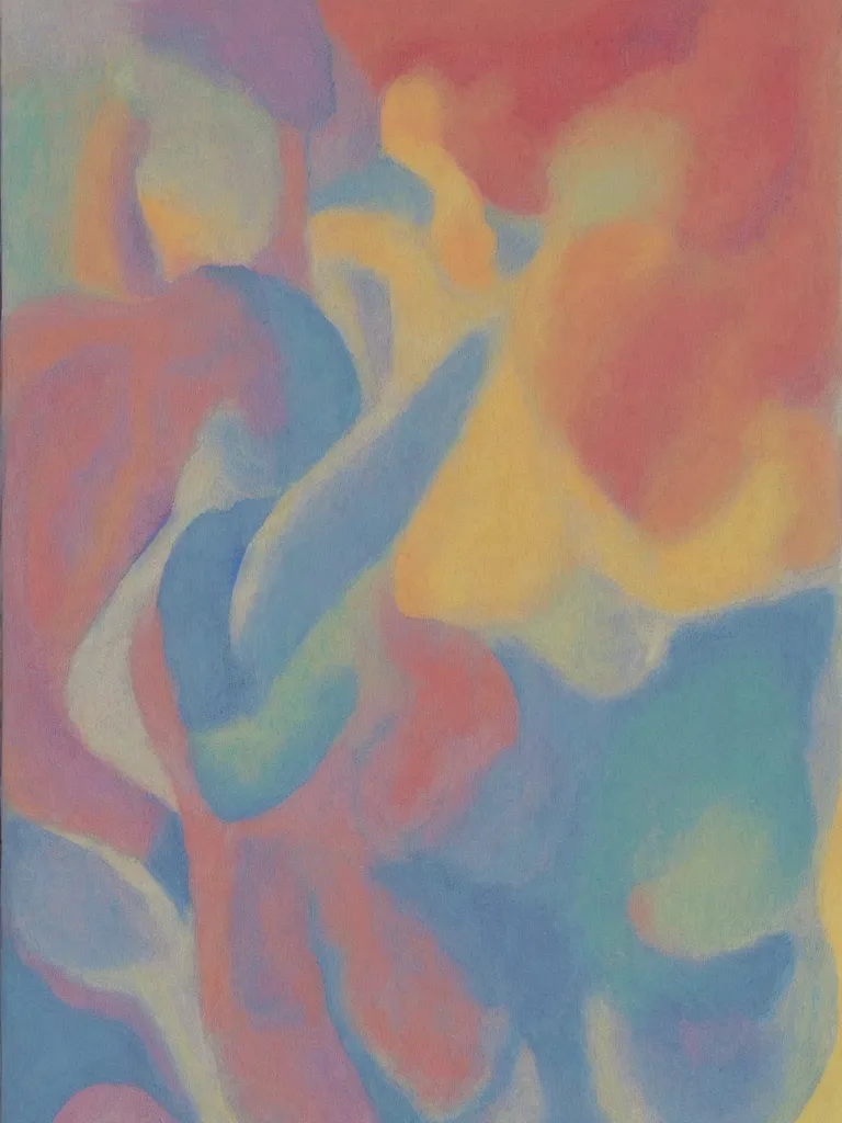 Image similar to an abstract painting by georgia o'keeffe, pastel color scheme,