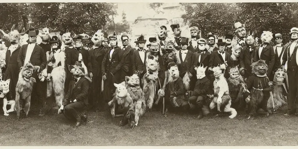 Image similar to a furry convention, 1 9 0 0 s photograph